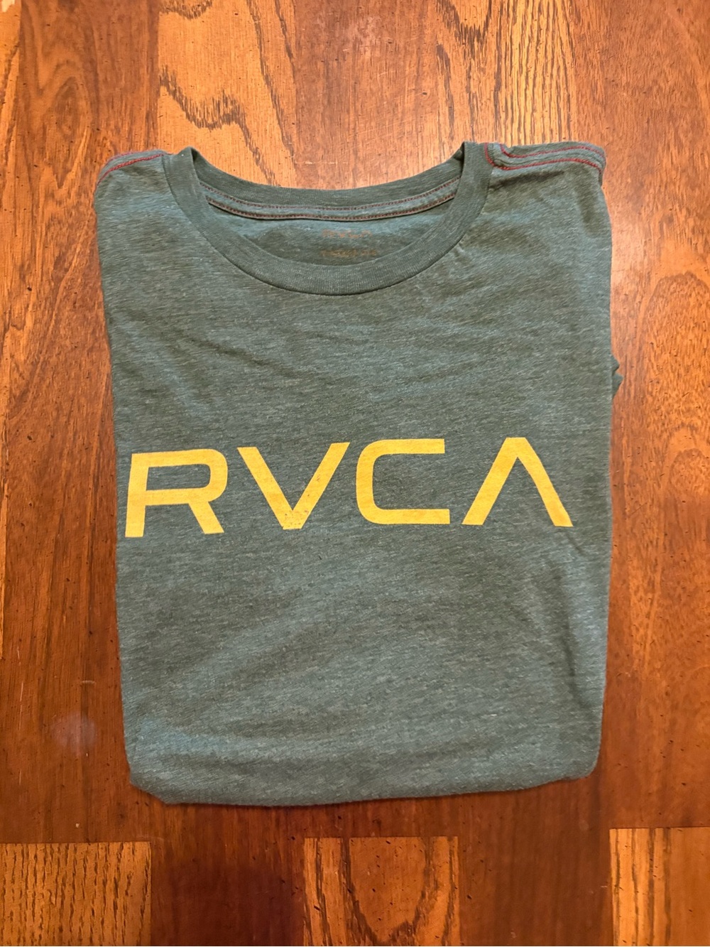 RVCA Heather Green Short Sleeve Tee with Yellow Logo